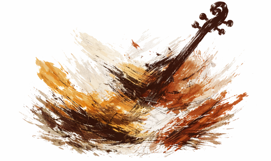 Abstrakte Darstellung eines Geigenkörpers mit dynamischen Farbstrichen.